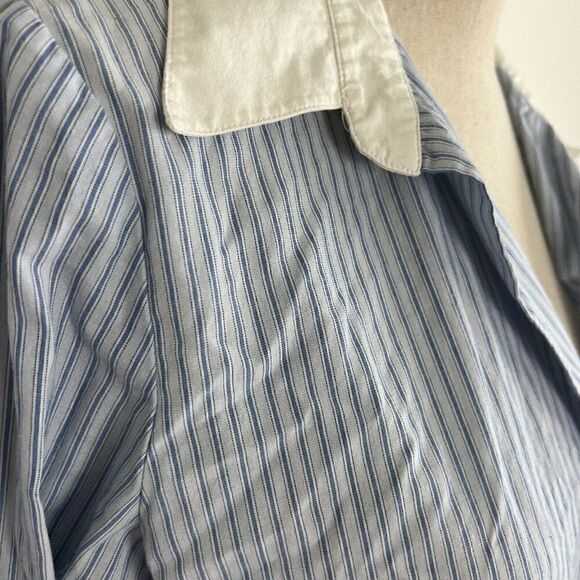 Tailor New York Vintage Y2K Button Down Blue & White Pinstriped Women Blouse Lrg - Picture 8 of 11